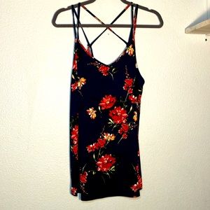 Papermoon Navy‎ Floral Strappy Knit Tank Top NWT spring summer spaghetti shirt